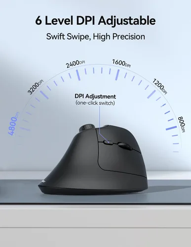 Vista 6 de TECKNET Ratón Ergonómico, Ratón Inalámbrico Recargable Bluetooth (BT 5.0/5.0+2.4G), Ratón Vertical con Botón de Volumen, Clics Silenciosos, Ratones