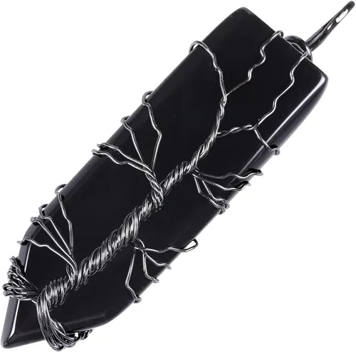 Vista 2 de Nupuyai Collar con colgante de árbol de la vida para mujeres y hombres, joyería de amuleto de punto de cristal envuelto en alambre para curación