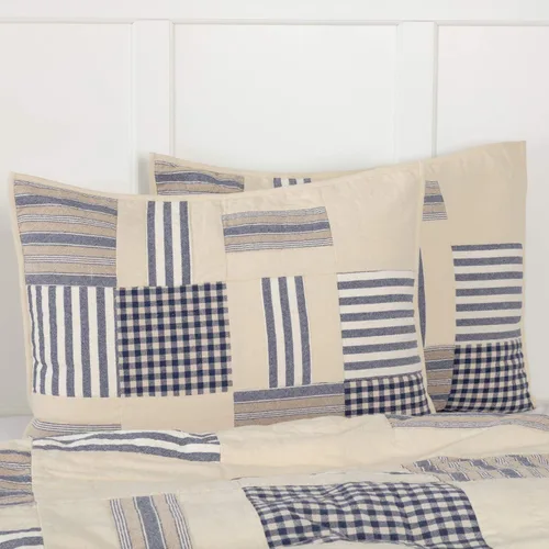 Vista 13 de Doylestown - Edredón de retazos y flores, 100% algodón, reversible, con cuadros de guingán, saco de grano y rayas azules para decoración