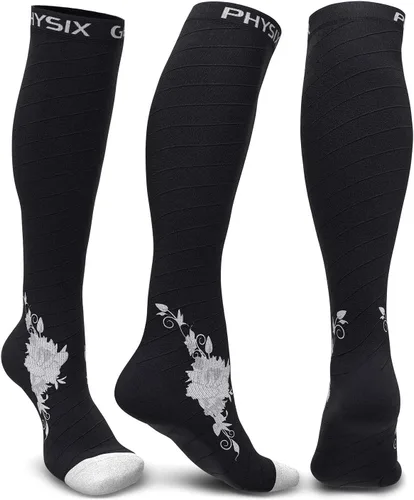 Vista 17 de Physix Gear - Calcetines de compresión 20-30 mmHg, para hombres y mujeres, para correr, enfermeras, espinillas, vuelo, viajes Negro