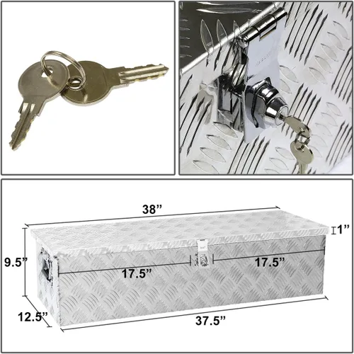 Vista 5 de DNA Motoring TBOX-T1-38-ALU-BK Caja de almacenamiento de herramientas de aluminio para camión de 38 x 13 x 10 pulgadas con cerradura y llaves
