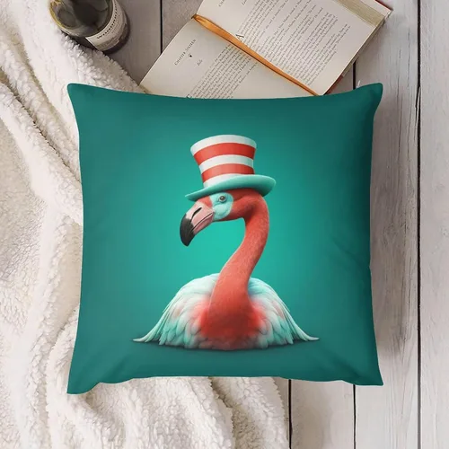 Vista 4 de Almohadas para exteriores, diseño de flamenco con sombrero de Papá Noel rojo y blanco, fundas de almohada de pájaros flamencos con sombrero de Papá
