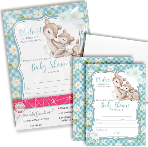 Vista 10 de Amanda Creation Invitaciones para baby shower de alce, paquete de 20 invitaciones de espolvoreo de 5 x 7 pulgadas, tarjetas de relleno de doble cara