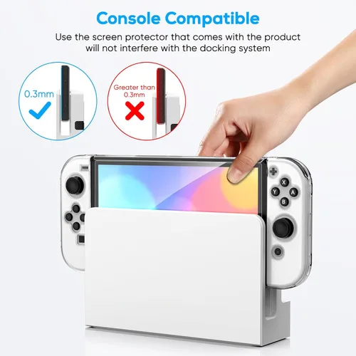 Vista 3 de Upgraded Dockable Case for Nintendo Switch OLED, MENEEA Clear Protective Case for Nintendo Switch with Tempered Glass Screen Protector & 8 Thumb