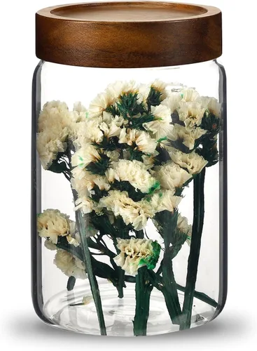 Vista 8 de Tarro de vidrio de 40 onzas con tapa de rosca de madera, recipiente hermético de 40.6 fl oz, recipiente de azúcar transparente para almacenamiento
