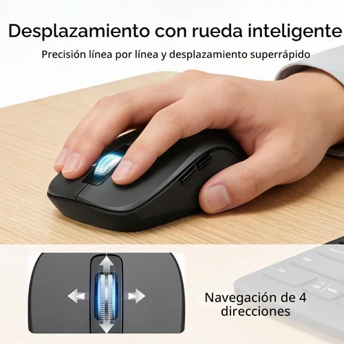 Vista 4 de Combo de teclado y mouse inalámbricos, teclas de interruptor de tijera, receptor USB 2-en-1 y dos Bluetooth, diseño silencioso multidispositivo
