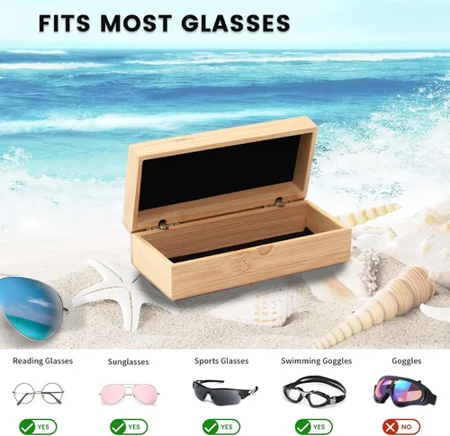 Vista 4 de molshine Estuche para lentes de sol, caja de madera de bambú para gafas, estuche para gafas (gafas no incluidas)