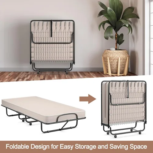 Vista 6 de GORELAX Cama plegable individual con colchón de 4 pulgadas para adultos, juego de cama portátil pequeño con marco de cama de metal, cama plegable