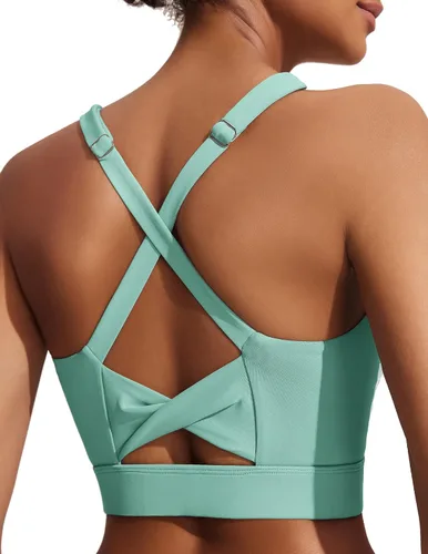 Vista 4 de COOrun Brasier deportivo largo para mujer, con soporte medio, correas ajustables, cruzadas, para gimnasio, entrenamiento de fitness