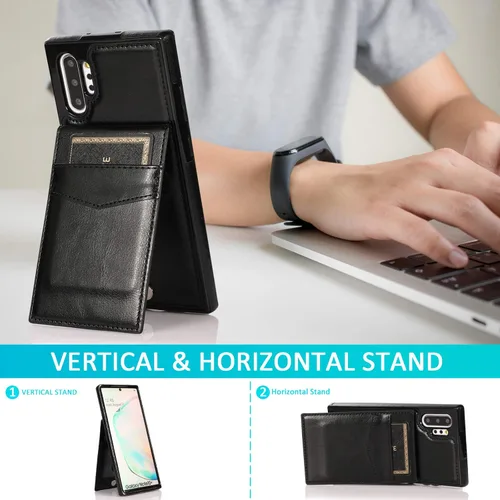 Vista 3 de Funda de teléfono para Samsung Galaxy Note 10 Plus Glaxay Note10+ 5G con protector de pantalla de vidrio templado, soporte para tarjeta de crédito