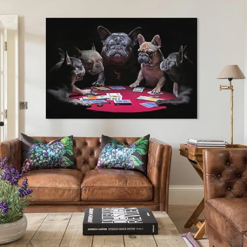 Vista 3 de House of French Bulldogs Dogs Playing Poker Póster Pintura Decorativa Lienzo Arte de Pared Pósters de Sala de Estar Dormitorio Pintura 16 x 24