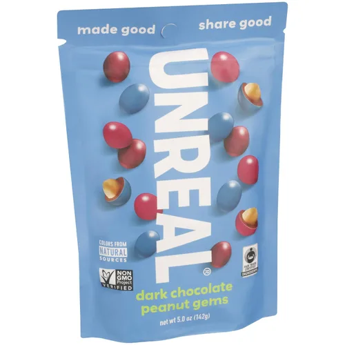 Vista 5 de UNREAL Gemas de Chocolate Oscuro con Maní - Certificado Vegano Comercio Justo, Sin OMG - Hecho con Ingredientes Sin Gluten