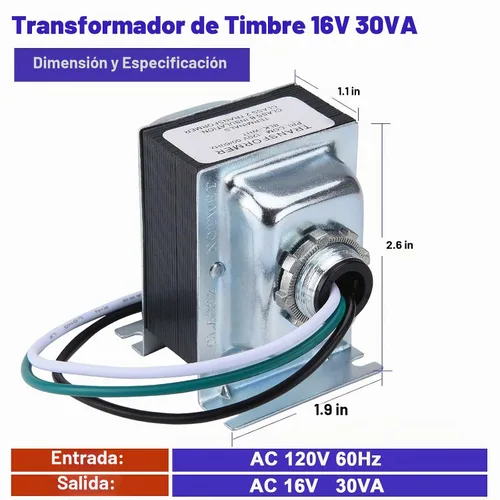Vista 2 de Transformador de timbre 16V 30VA Fuente de alimentación AC Adaptador de corriente del termostato Transformador de timbre de puerta con cable