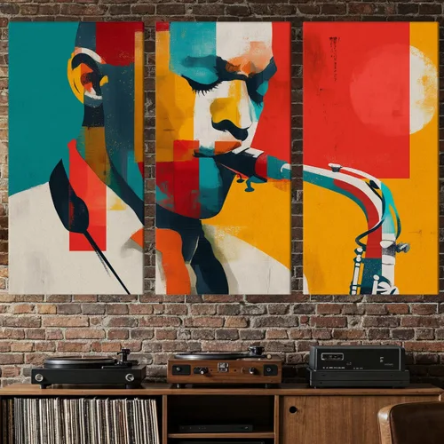 Vista 14 de LuxeWood Arte de Pared Musical en Lienzo - Impresiones Temáticas Musicales Medianas y Grandes para Sala de Estar, Oficina, Estudio, Airbnb