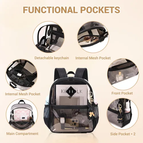 Vista 3 de MUSEVOS Mochila transparente para eventos de estadio aprobada 12x6x12, bolsa mini transparente de TPU gruesa con bolsillo frontal para conciertos