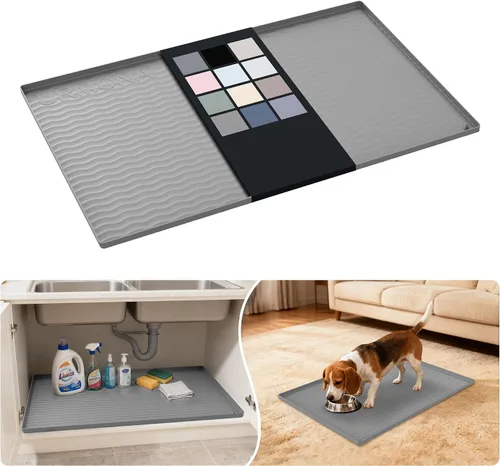 Vista 23 de URMONA - Tapete de silicona impermeable para debajo del fregadero, 16 x 10 Beige