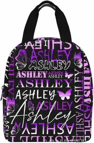 Vista 38 de InterestPrint Bolsa de almuerzo con nombre personalizado para hombres y mujeres, color rosa, blanco y negro, con lunares personalizados, enfriador