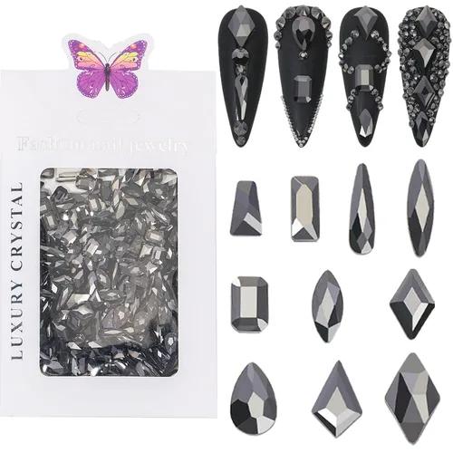 Vista 14 de Diamantes de imitación para uñas, 300 piezas de cristales AB, gemas de múltiples formas, diamantes de imitación de parte trasera plana, para arte