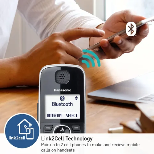 Vista 5 de Panasonic Link2Cell - Sistema de teléfono inalámbrico expandible Bluetooth DECT 6.0 con contestador automático y bloqueo de llamadas - 3 auriculares
