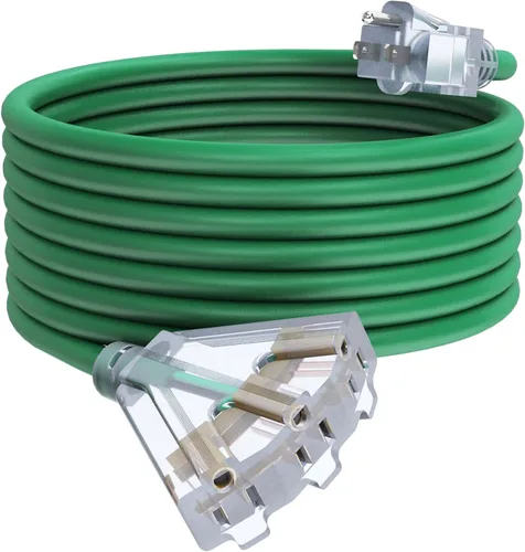Vista 24 de Cable de extensión de calibre 12 de 2 pies con 3 salidas Paquete de 3 cables de extensión resistentes al agua para exteriores con extremo Negro