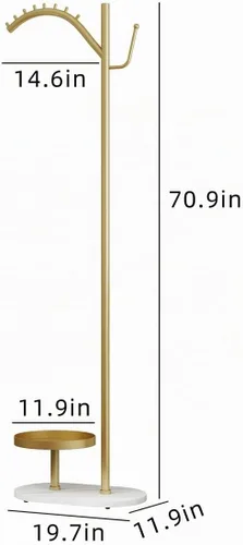 Vista 6 de Perchero minimalista dorado con base de mármol Tu centro de puesta en escena personal para trajes y elementos esenciales Perchero moderno