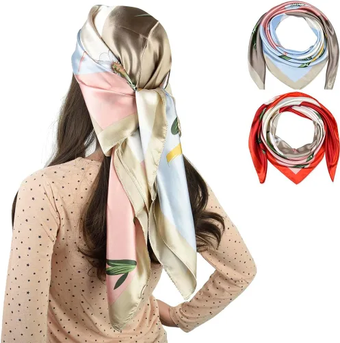 Vista 80 de corciova - Bufanda cuadrada grande para mujer, diadema sedosa para cabello rizado, lazo para dormir por la noche, bandana a la moda, 35 x 35