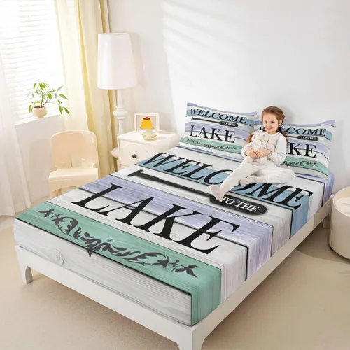 Vista 44 de Erosebridal Fishing Fitted Sheet Twin for Boys, Big Pike Fish Black Bed Sheets for Rustic Farmhouse Lake House Decor, Fishing Bedding Set Marine