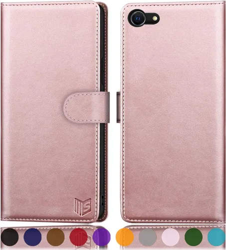 Vista 13 de SUANPOT para iPhone 7/8/SE2/SE 3rd 2020/2022 4.7" Funda tipo cartera con bloqueo RFID y soporte para tarjeta de crédito, Libro tipo Flip de piel