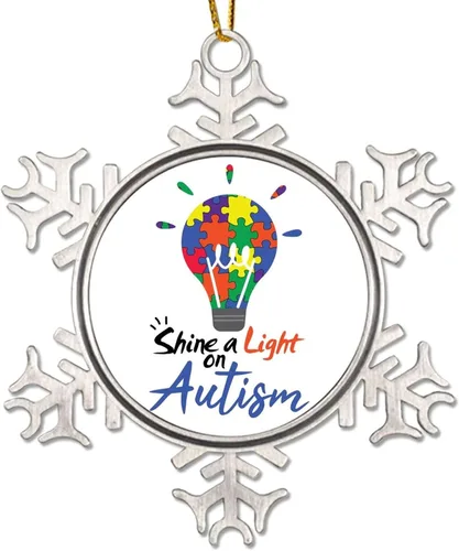 Vista 10 de Esta mamá con autismo es adornos de Navidad, concienciación sobre el autismo, regalos de recuerdo de Navidad, copo de nieve de metal, decoración