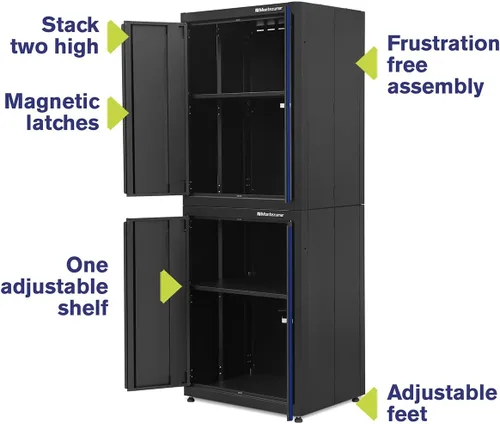 Vista 14 de Sistema de almacenamiento de herramientas de garaje Montezuma - Gabinete base apilable con bloqueo de 2 puertas de 30.5 x 24 pulgadas con pestillos