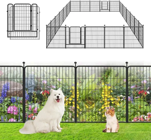 Vista 16 de Valla de Jardín con Puerta Cercado de Metal para Patio, 32 pulgadas x 23 pies 10 Paneles de Valla Sin Excavación Paneles de Valla Temporal