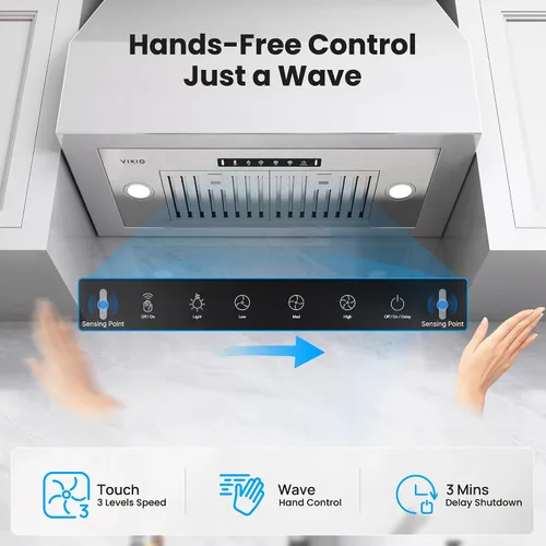 Vista 3 de VIKIO HOME Campana Extractora Empotrable de 30 Pulgadas, 980 CFM Campana de Ventilación de Cocina Integrada, Convertible con Conductos/Sin
