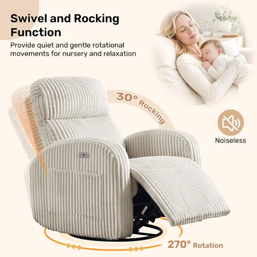 Vista 3 de Silla reclinable mecedora giratoria eléctrica, silla reclinable Gris Liight