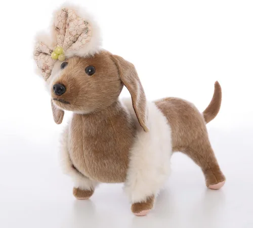 Vista 4 de CU-MATE Perro de peluche Chihuahua de 12 pulgadas, juguete realista de cachorro sentado con falda (regalo de presente)
