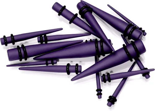 Vista 4 de Juego de 2 expansores de oreja para mujer, color morado mate, acrílico, recto, para estiramiento, 2