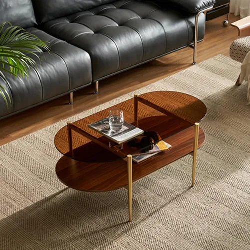 Vista 7 de Saint Mossi - Mesa de café moderna para sala de estar, mesa de café redonda de mediados de siglo, mesa central de 2 niveles para espacios pequeños