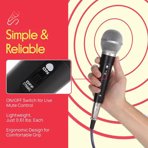 Vista 3 de Pyle Kit de micrófono dinámico profesional de 3 piezas, micrófono cardioide unidireccional vocal de mano con funda de transporte rígida y bolsa