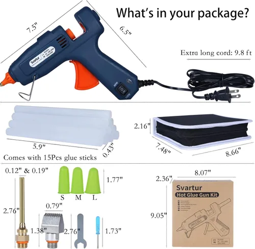 Vista 4 de Pistola de pegamento caliente de tamaño completo con estuche, interruptor de 60W/100W/APAGADO, cable de alimentación extra largo de 9.8 pies