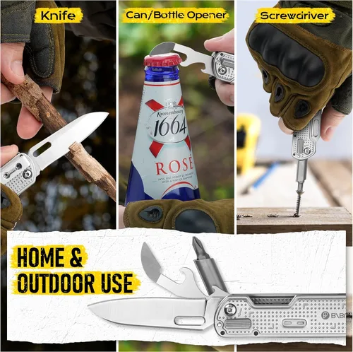 Vista 7 de BIBURY Cuchillo de bolsillo multiherramienta BI2056, cuchillo multiherramienta de acero inoxidable con clip, cuchillo plegable multiherramienta EDC