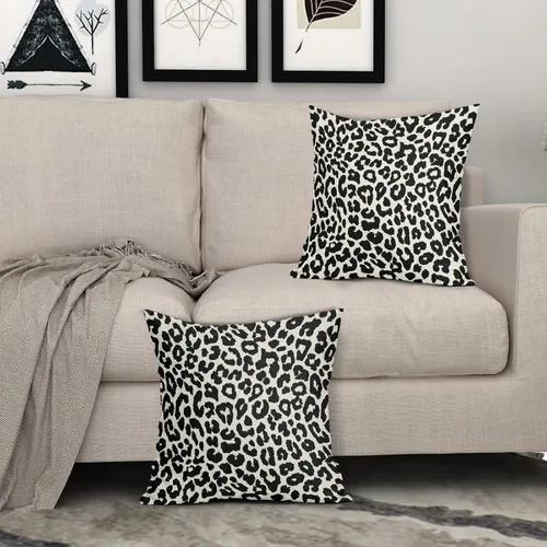 Vista 3 de Juego de 2 fundas de almohada con estampado de leopardo negro de 16 x 16 pulgadas, diseño de animal de guepardo, chinoiserie, fundas de almohada