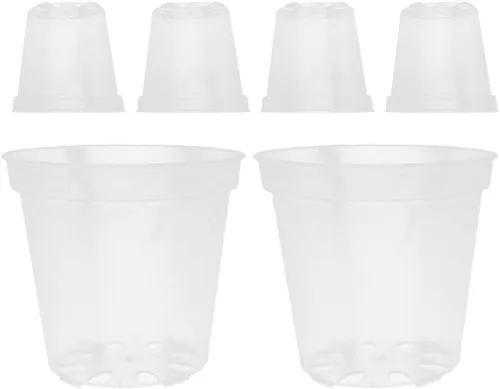 Vista 10 de HANABASS 6 macetas transparentes de 3 pulgadas con agujeros de drenaje, macetas de plástico para guardería, flores, suculentas, orquídeas
