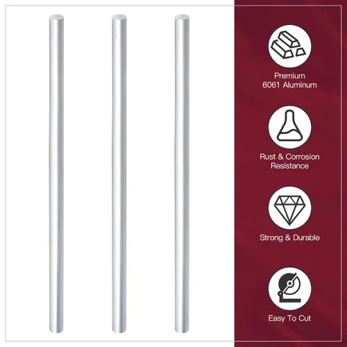 Vista 5 de 3 barras redondas de aluminio de 1/2 pulgada de diámetro, barra redonda de aluminio 6061 larga de 13 pulgadas, extruido sólido T6511, 0.5 pulgadas
