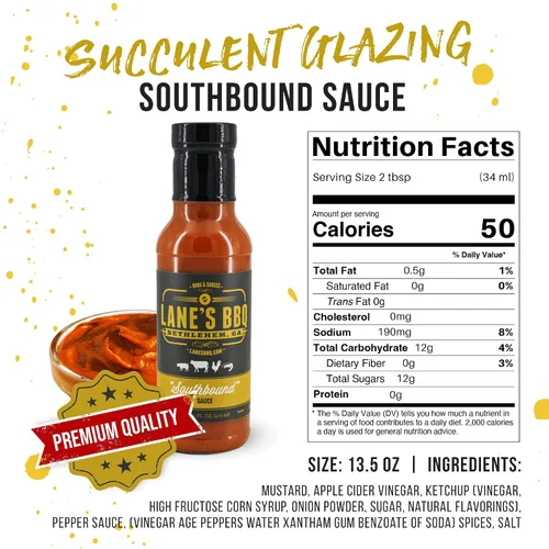 Vista 2 de Lane's Southbound Carolina Mustard BBQ Sauce, South Carolina BBQ Mustard Sauce, la mejor salsa BBQ perfecta para sándwiches y hamburguesas, 13.5
