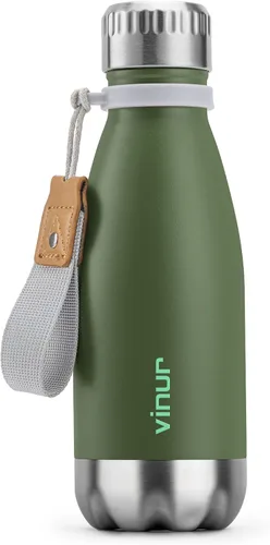 Vista 22 de VINUR Botella de agua para niños, 9 onzas, acero inoxidable, doble pared, aislada al vacío, botella de agua para la escuela, frasco en forma de cola