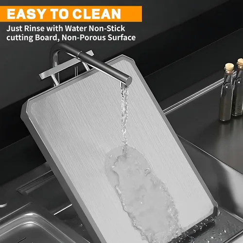 Vista 4 de Tabla de cortar de acero inoxidable, tablas de cortar de doble cara, tablas de cortar grandes para cocina, grado alimenticio, acero inoxidable