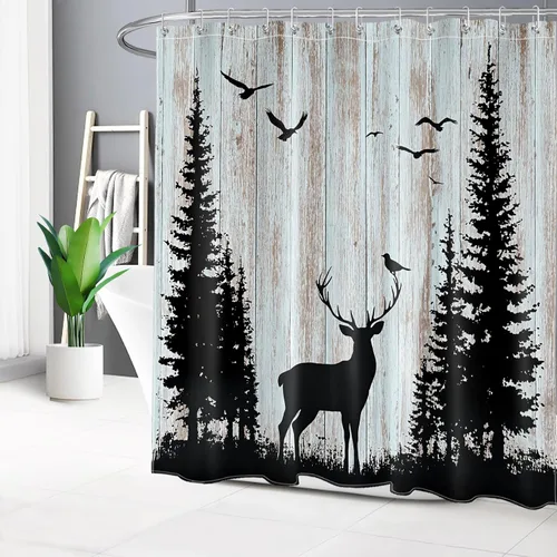 Vista 27 de Cortina de ducha con diseño bohemio de plantas y flores de acuarela sobre fondo beige, cortina de ducha de baño con hojas naturales, cortina