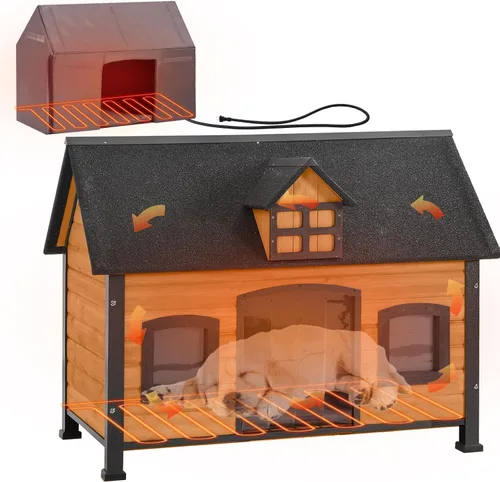 Vista 12 de AIVITUVIN Casa para perros con calefacción para exteriores con almohadilla térmica, casa aislada para perros con marco de metal antimasticación