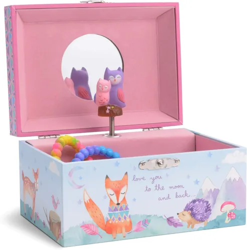 Vista 3 de Jewelkeeper Caja de almacenamiento de joyería musical para niña con caballo giratorio, paquete de diseño de granero con caja de almacenamiento