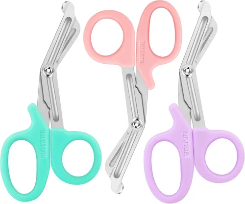 Vista 7 de Tijeras de trauma premium paquete de 3 – Tijeras médicas de 7.5 pulgadas para enfermeras, EMT y primeros auxilios – Negro, cielo aguamarina, gris
