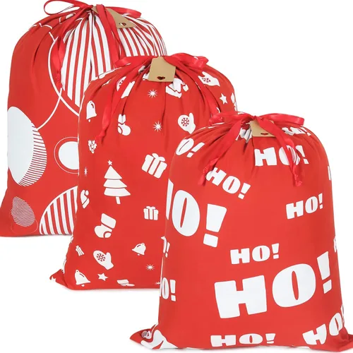 Vista 8 de HRX Package 2 bolsas de algodón de Papá Noel, bolsas de Navidad de tela a cuadros de 28 x 20 pulgadas, bolsas de Navidad reutilizables con etiqueta